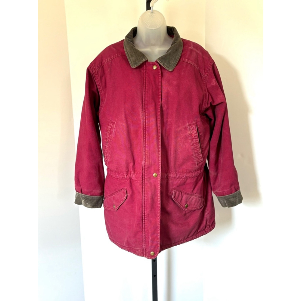 VTG LL Bean Chore Coat Barn Jacket Canvas Corduroy Sherpa Red Brown Blue Sz Med